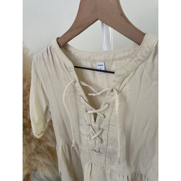 B1G2 FREE 🍁 Old Navy Twill Utility Shift Dress Small Cream Lace Up Minimalist - Picture 5 of 7